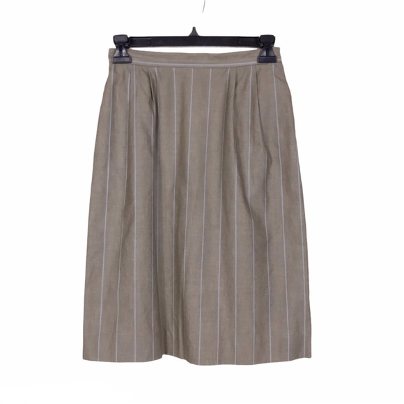 Tahari Beige Striped Pleated Pockets Pencil Skirt - Picture 1 of 6